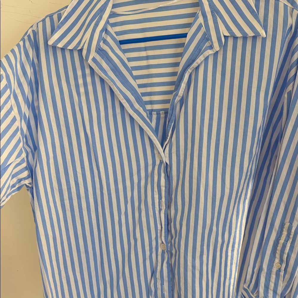 Zara Light Blue and White Striped Shirt